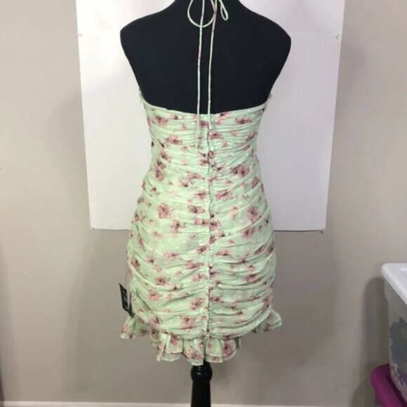 Lulu’s Dress Small Blooming Night Out Light  Green Floral Print Ruched Bodycon - Picture 13 of 16